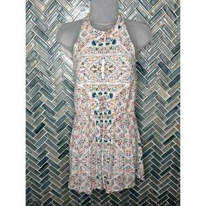 WOMENS‎ ROXY REALLY UNIQUE WHITE FLORAL BOHO BEACH FLOWY HALTER MINI DRESS XS